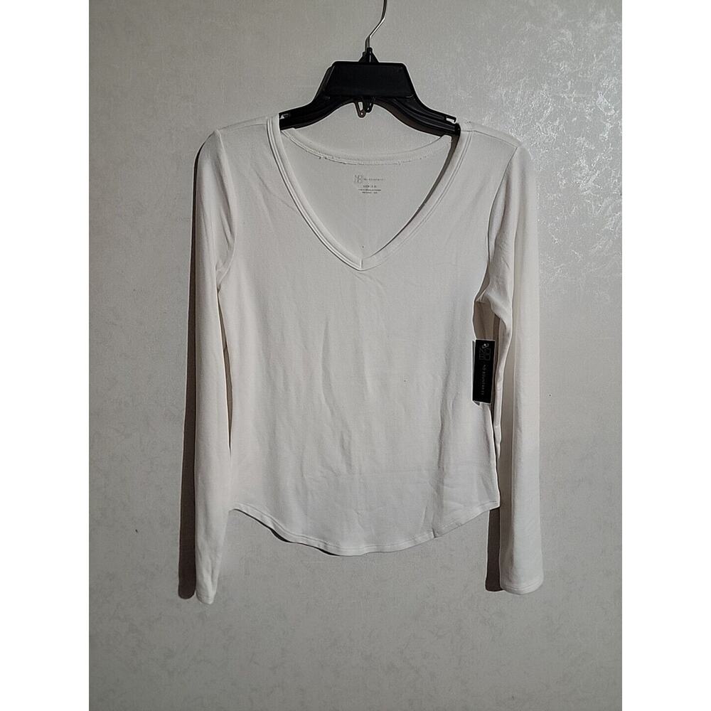 No Boundaries Juniors V Neck Long Sleeve Tee Ribbed Super Soft White sz XXXL 21